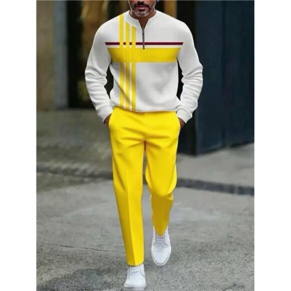 NWT Men's White & Yellow Modern Color Block Tracksuit - Picture 2 of 3